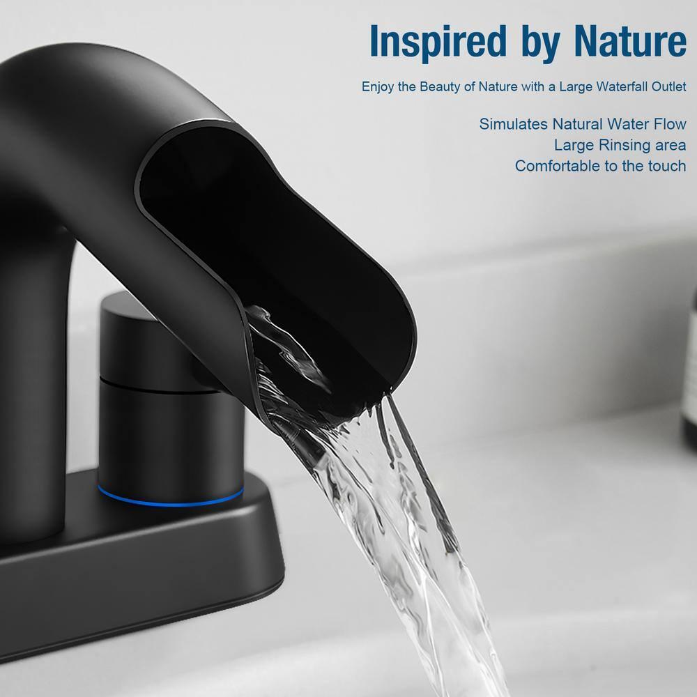 Qomolangma Waterfall Bathroom Faucets 2 or 3 Holes 2 Handles - Black Bathroom Sink Faucets Widespread with Pop Up Drain, Lavatory Mixer Tap with Deck Mount Plate for Bathroom Sink RV Vessel Basin