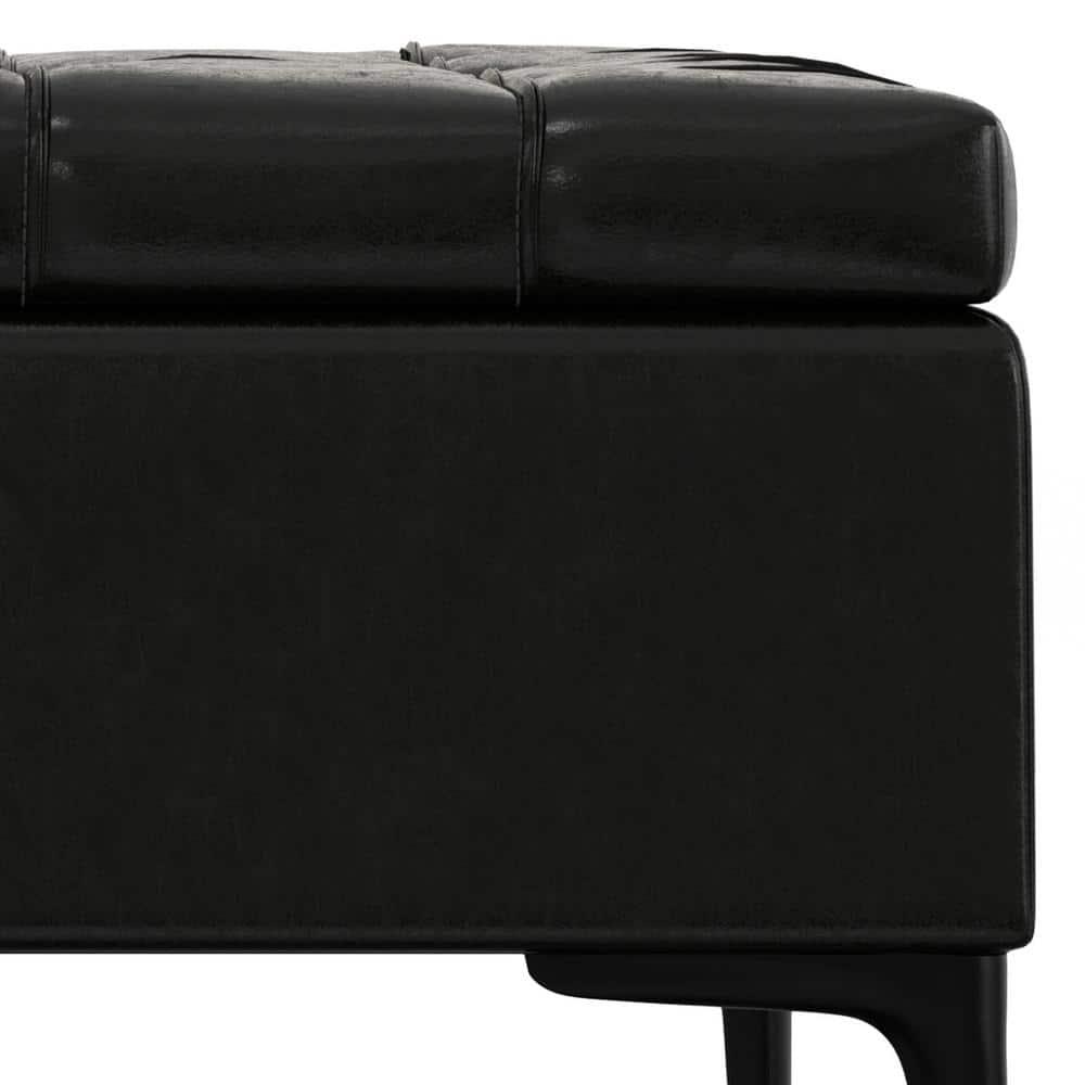 Simpli Home Laura 36"W Upholstered Square Storage Ottoman with Split Lift Top and 2 Storage Compartments
