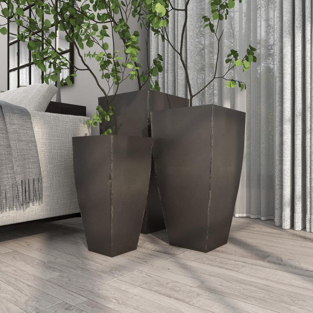 Set of 3 Modern Rectangular Metal Planters Black - Olivia & May: Iron Construction, Indoor/Outdoor Use, No Drainage Holes