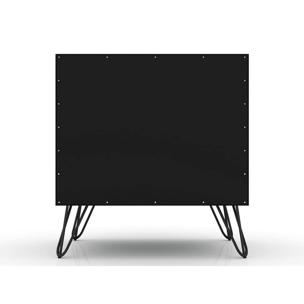 Set of 2 Rockefeller 2 Drawer Nightstands Black - Manhattan Comfort: Modern Bedside Storage Furniture