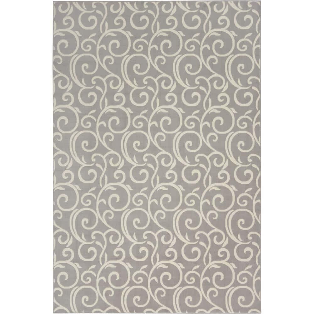 Nourison Grafix 5'3" x 7'3" (5' x 7') Grey Area Rug Bohemian Contemporary Botanical by Nourison