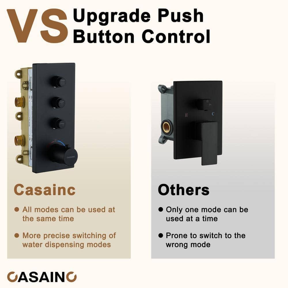 3 Functions 12 Inch Wall Mount Thermostatic Shower System with 6 Body Jets