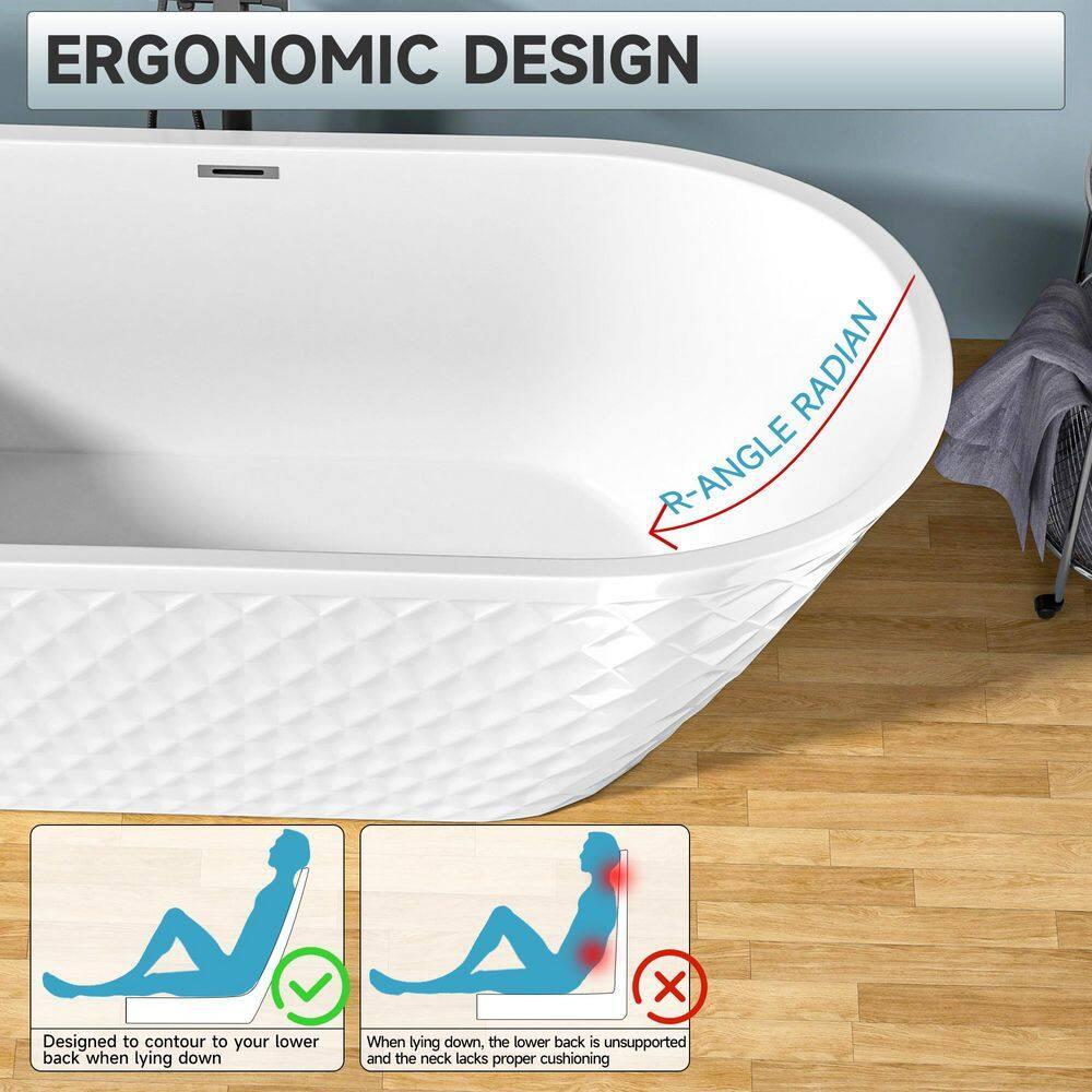 Aguamaph 67" x 31" Acrylic Freestanding Bathtub with Diamond Wave Pattern with Chrome Drain & Overflow T7052886731CW