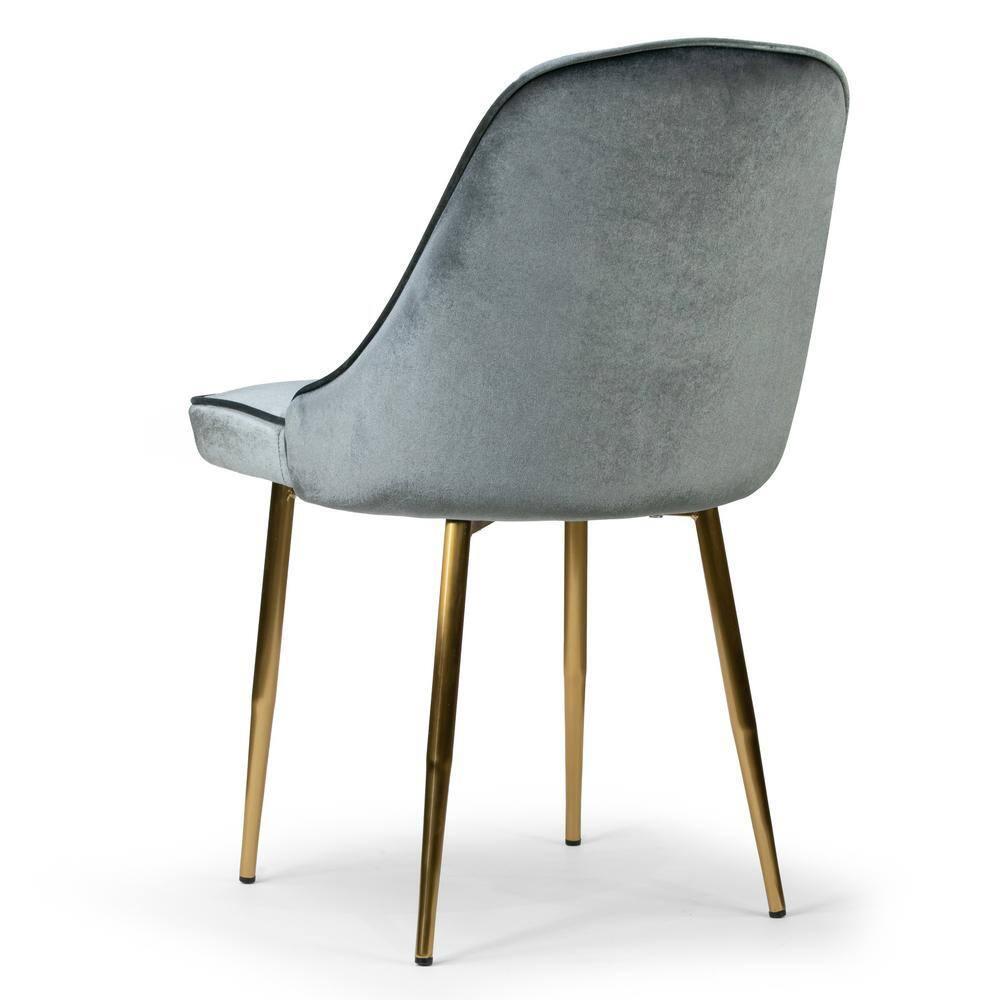 Glamour Home Set of 2 Alpha Grey Velvet Chair with Brushed Golden Steel Legs