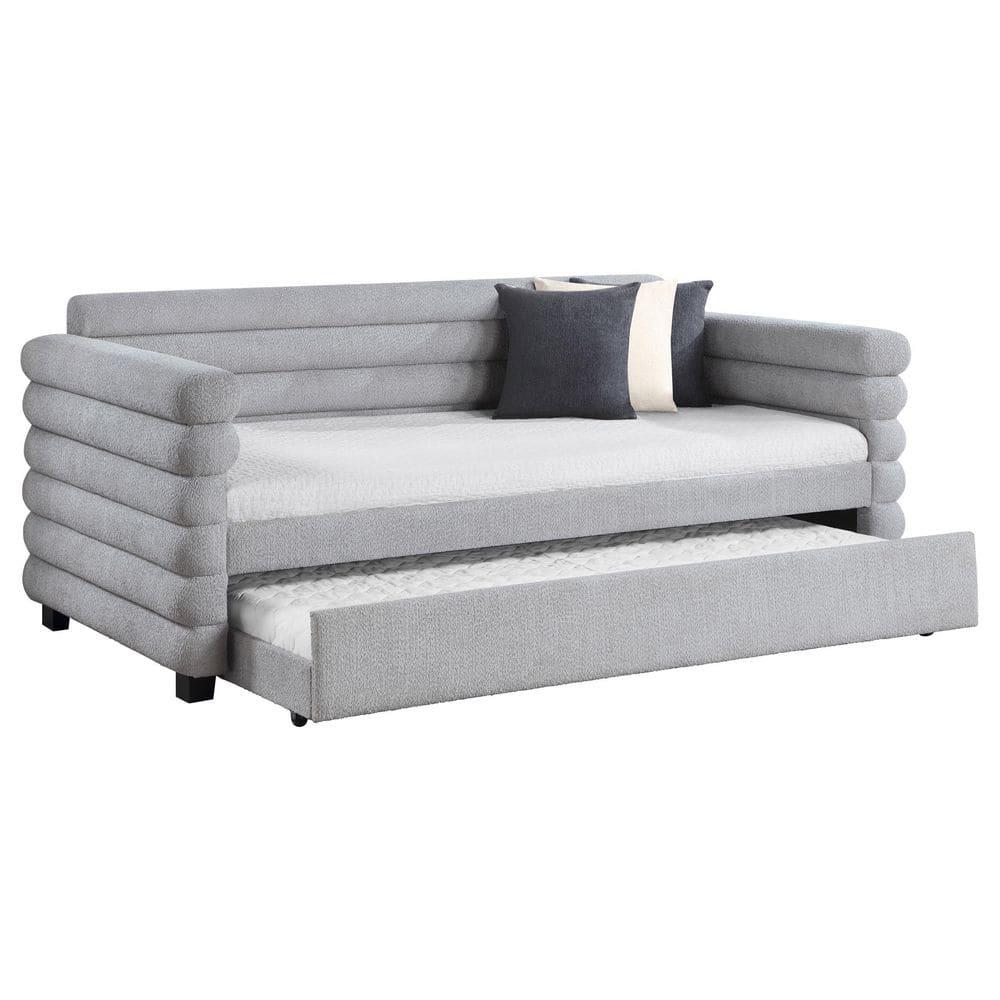 Coaster Patricia Boucle Fabric Upholstered Twin Day Bed with Trundle Gray