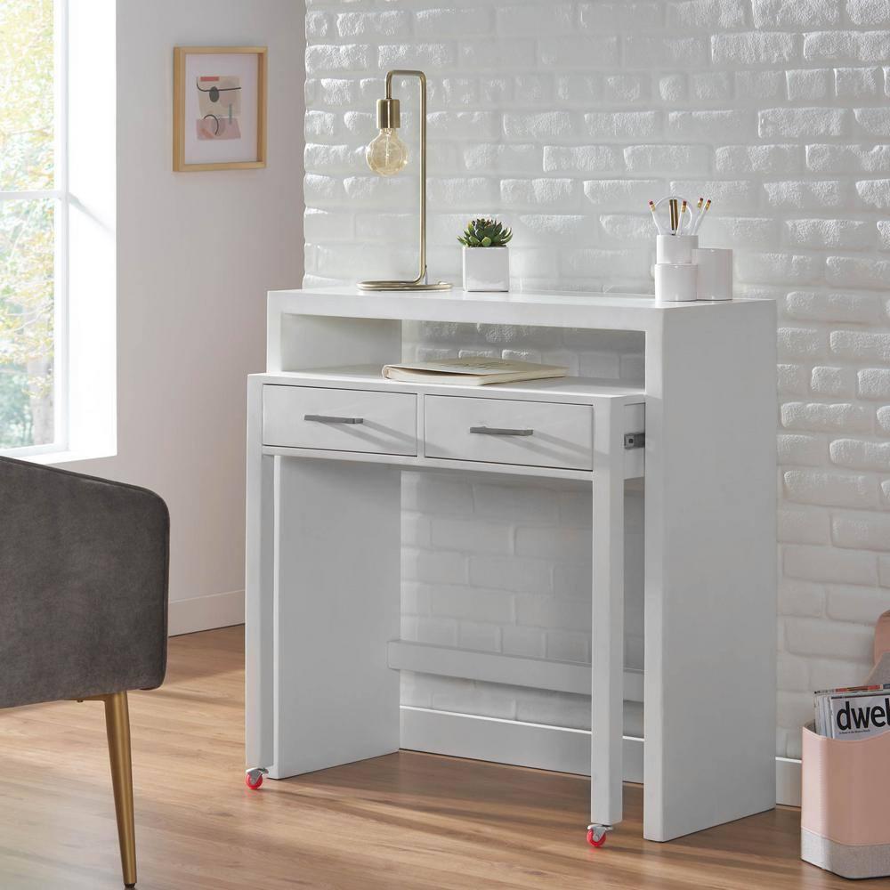 Noble House Elina Mango Wood Secretary Desk with Storage, White