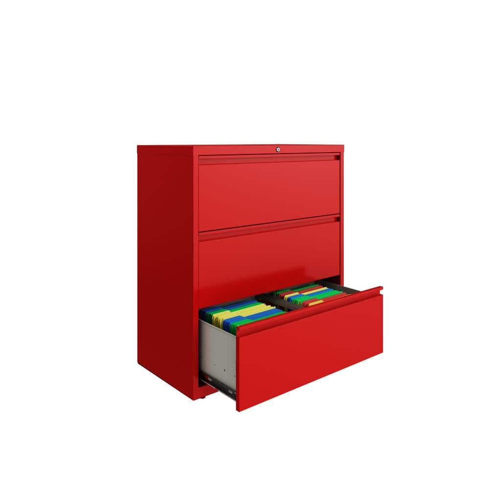 Hirsh 36 Inch Wide 3 Drawer Metal Lateral File Cabinet for Home and Office, Holds Letter, Legal and A4 Hanging Folders, Red