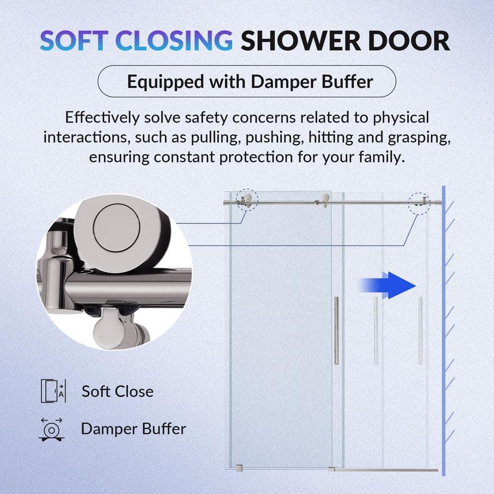 WoodBridge Frameless Single Sliding Shower Doors, 56-60" W X 62" H With 5/16" Clear Tempered Glass And Explosion-Proof Film MSDF6062-B