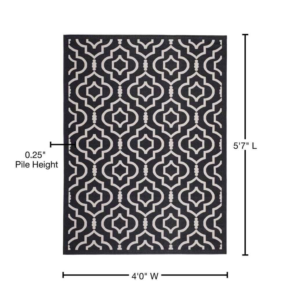 Courtyard CY6926 Power Loomed Indoor and Outdoor Area Rug - Black/Beige - 4'x5'7" - Safavieh