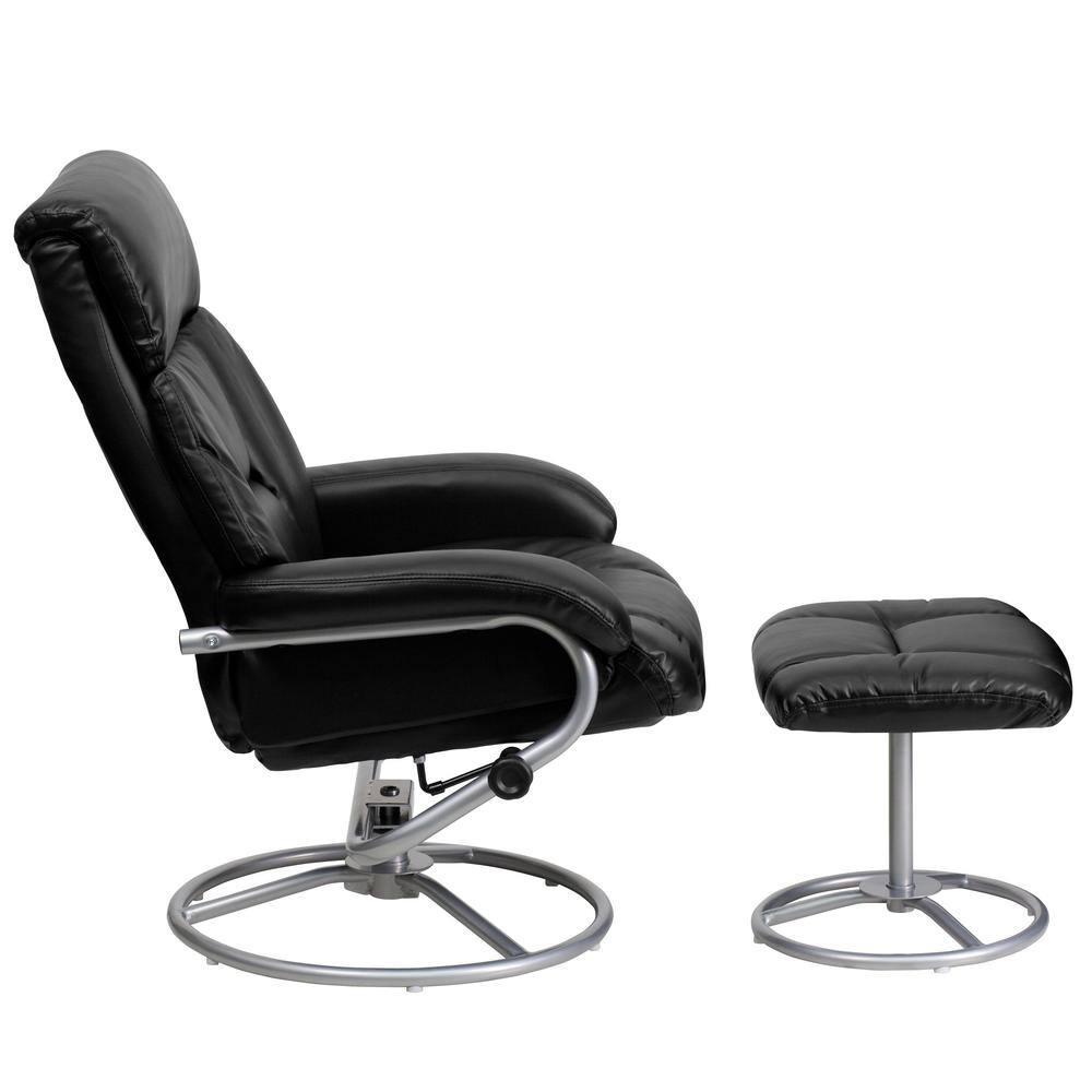 Flash Furniture Contemporary Multi-Position Recliner and Ottoman with Metal Base in Black LeatherSoft