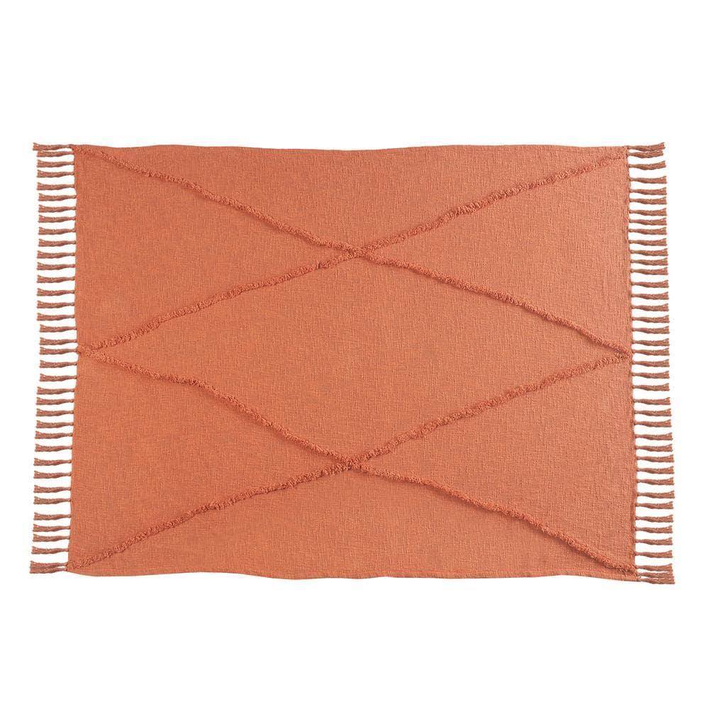 Evette Rios Sierra Handmade Woven Solid Color Fringed 100% Cotton Throw Blanket