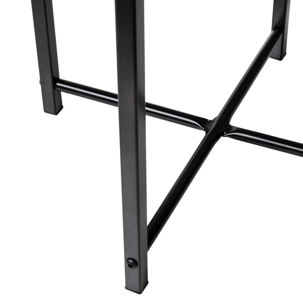 Honey-Can-Do Steel and MDF Round Side Table with X-Pattern Base, Black/Natural