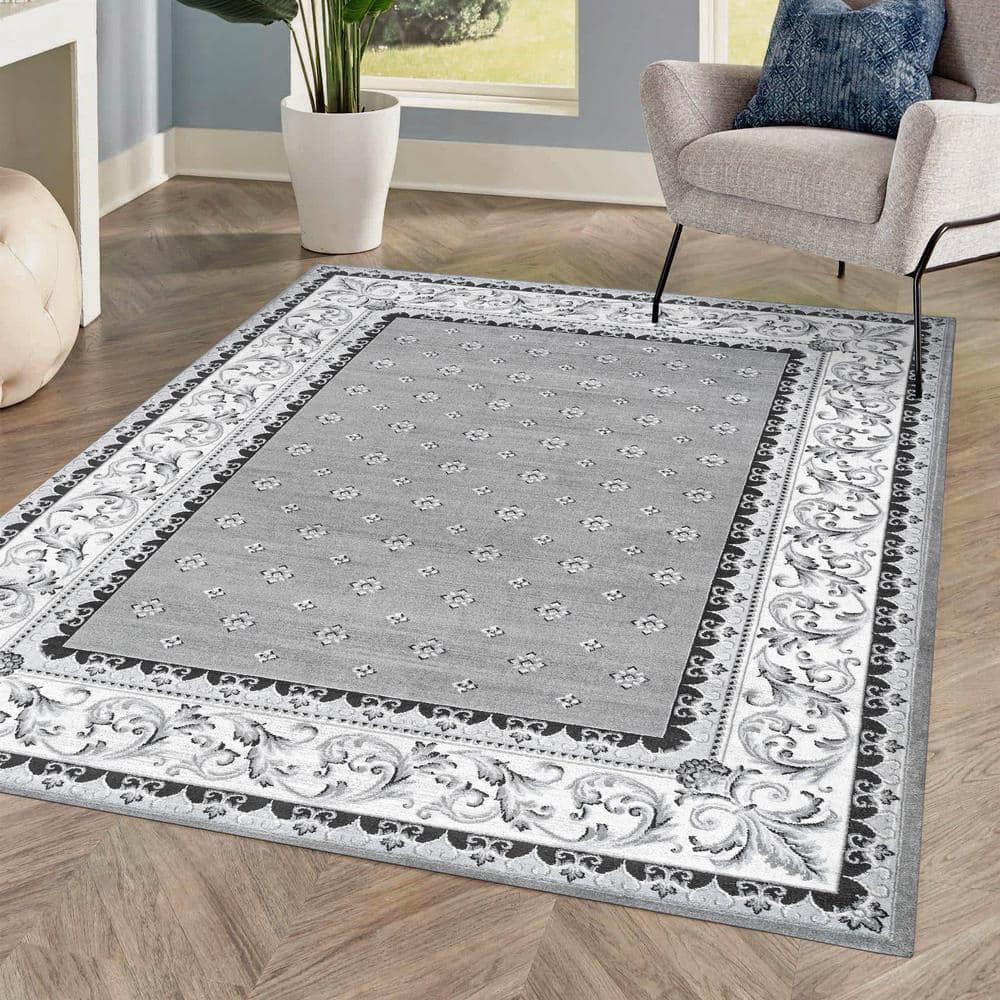 3'x 5' Acanthus French Border Area Rug, Gray/Cream - JONATHAN Y