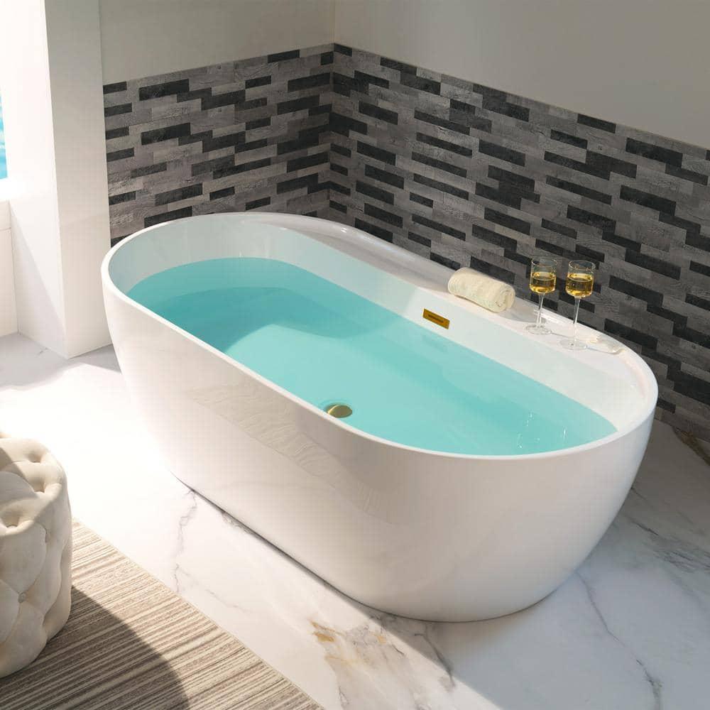 WoodBridge 72'' x 35.375'' Freestanding Acrylic Double Ended Bathtub with Wide Rim,  - Available in Glossy White/Black, with 5 Finish Options for Trim B0059-BG
