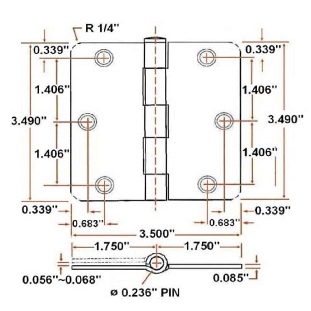Design House 3.5" x 3.5" Butt bearing Triple Door Hinges (Set of 3)