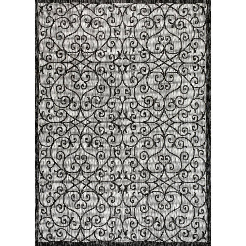 8' x 10' Madrid Vintage Filigree Textured Weave Indoor/Outdoor Area Rug, Light Gray/Black - JONATHAN Y