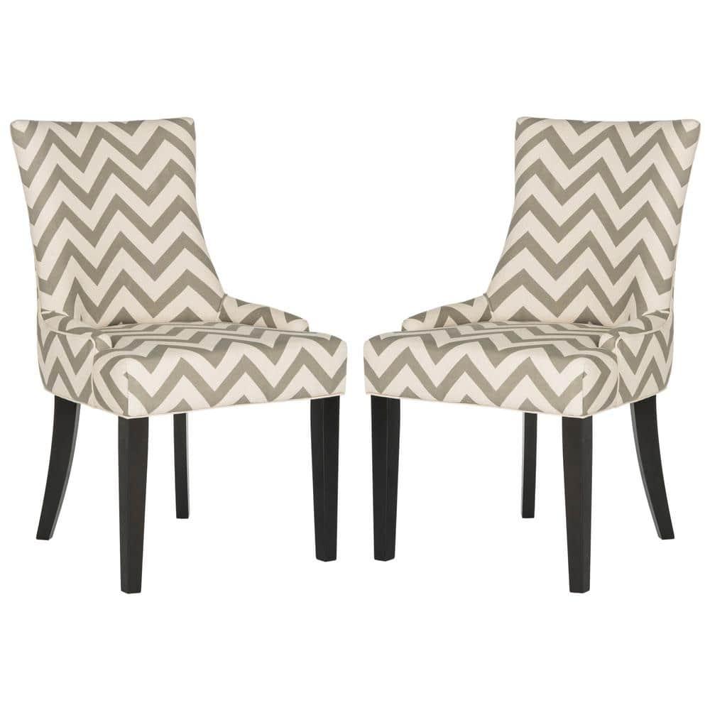 SAFAVIEH Lester 19" H Contemporary Glam Dining Chair, Grey/White/Espresso, Set of 2