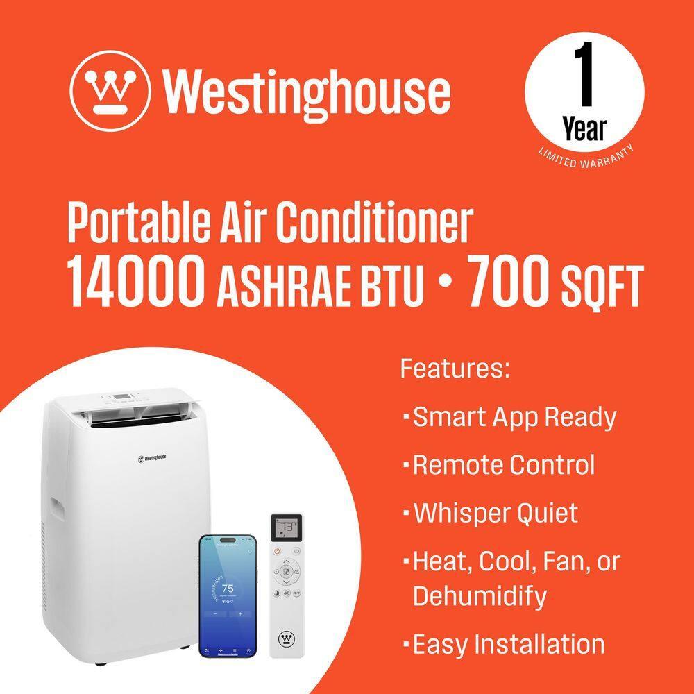 Westinghouse 14,000 BTU Portable Air Conditioner with Heat & Dehumidifier, Remote and Smart App