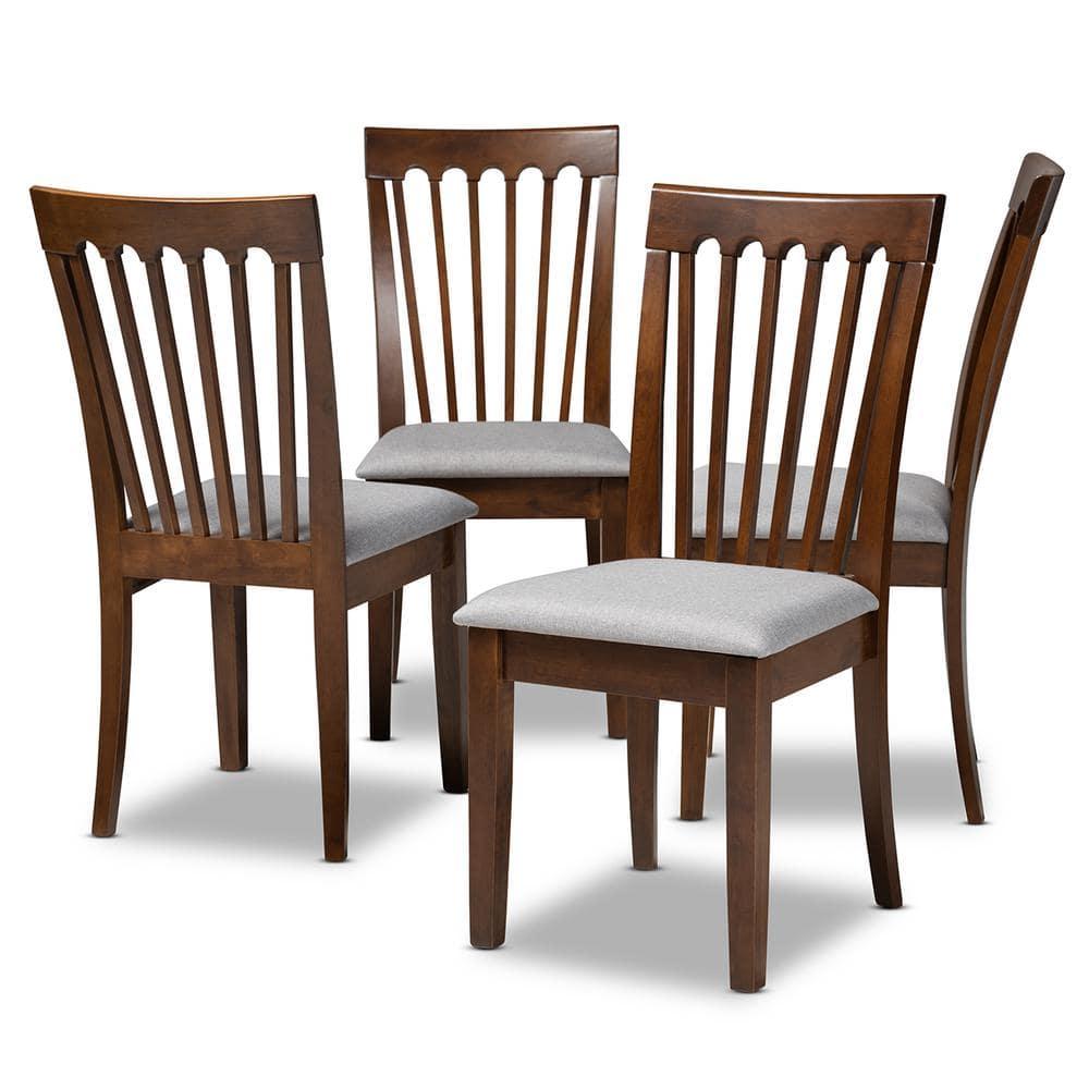 Set of 4 Minette Fabric Upholstered Walnut Dining Chairs - Baxton Studio: Rubberwood, Polyester