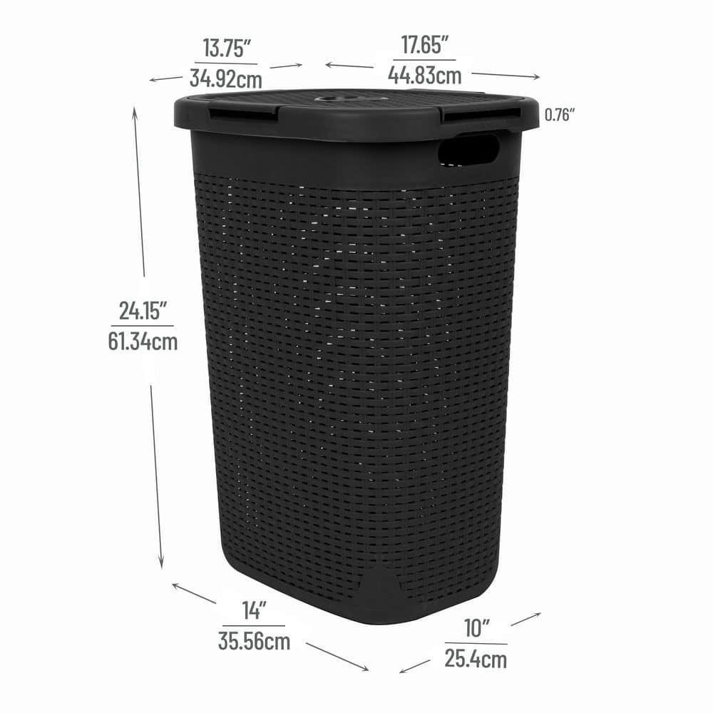 Mind Reader 60L Slim Laundry Hamper, Clothes Basket, Lid, Wicker Style, Plastic, 17.65"L x 13.75"W x 24.15"H, 2-Pack