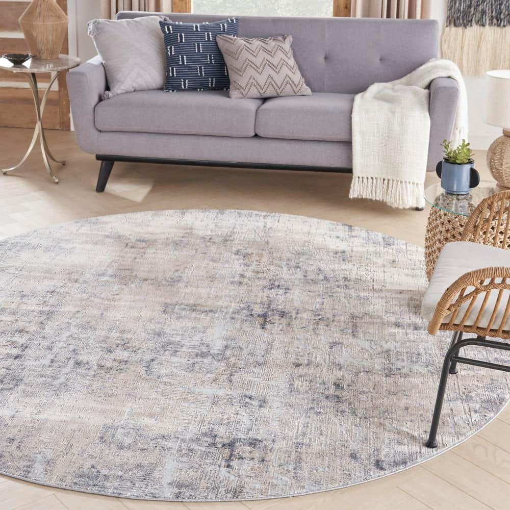 Nourison Rustic Textures Abstract Indoor Area Rug Grey/Beige 7’10” x Round