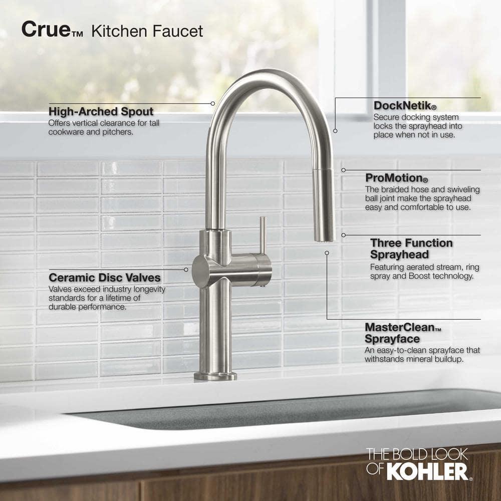 Kohler Crue Single Handle Pull Down Kitchen Faucet with Three-Function Pull Down Sprayer
