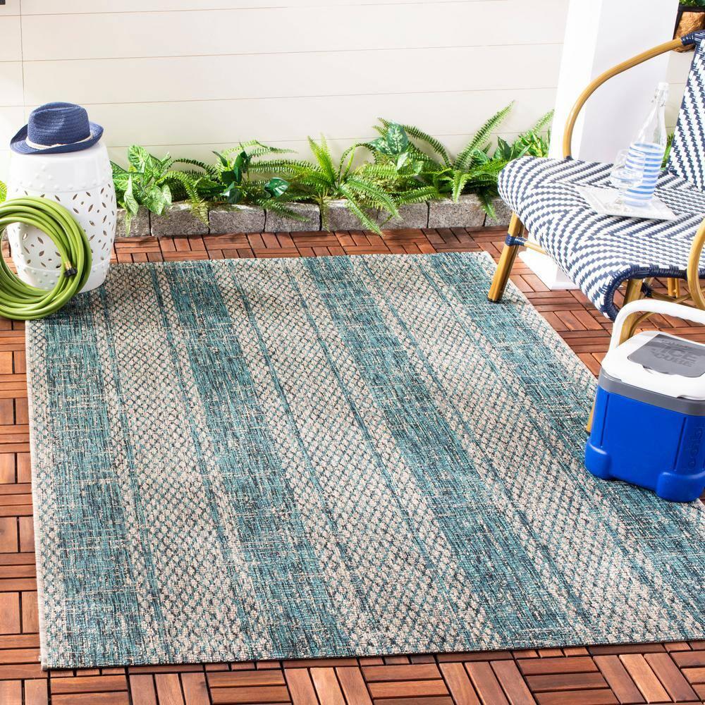 Courtyard CY8736 Power Loomed Indoor and Outdoor Area Rug - Light Grey/Teal - 9'x12' - Safavieh