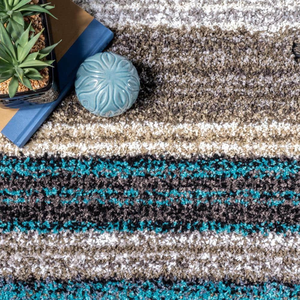 Nuloom Drey Striped Shag Indoor Area Rug, Runner 2' 6" x 10', Blue Multicolor