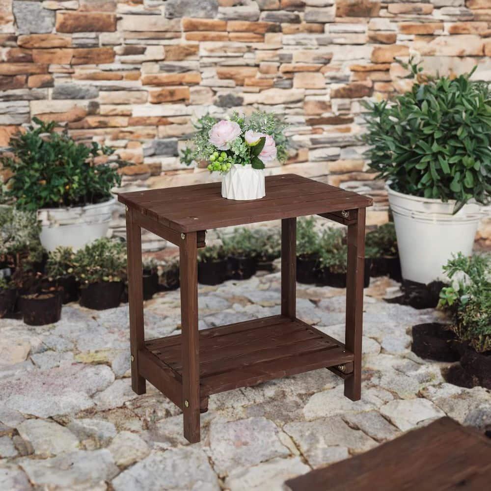 Ktaxon 19" Wood Side Table Square Small Sofa End Table Light Brown, Patio Garden End Table for Indoor and Outdoor