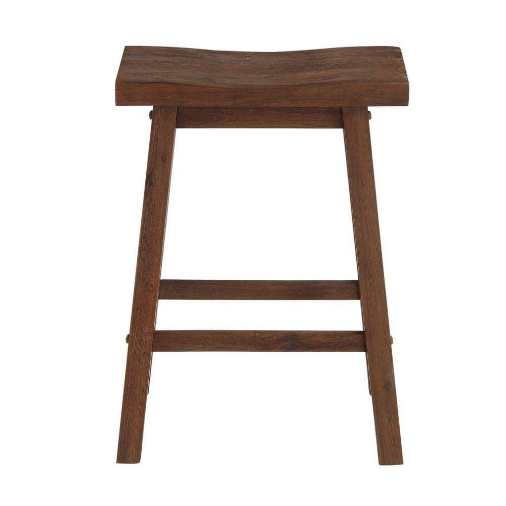 Benjara Saddle Design Wooden Counter Stool with Grain Details, Brown