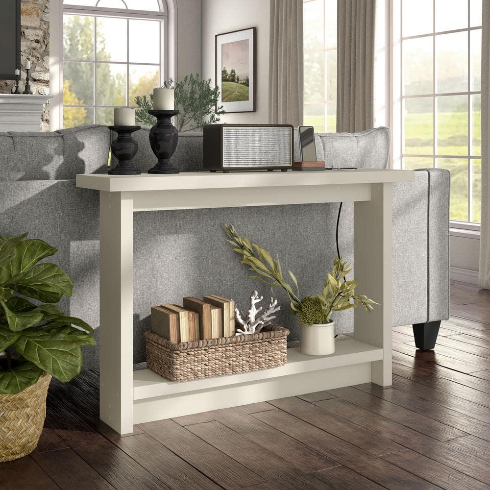 miBasics Nortal 47.24" Console Table Modern 1 Shelf with Usb and Power Ports Soft White