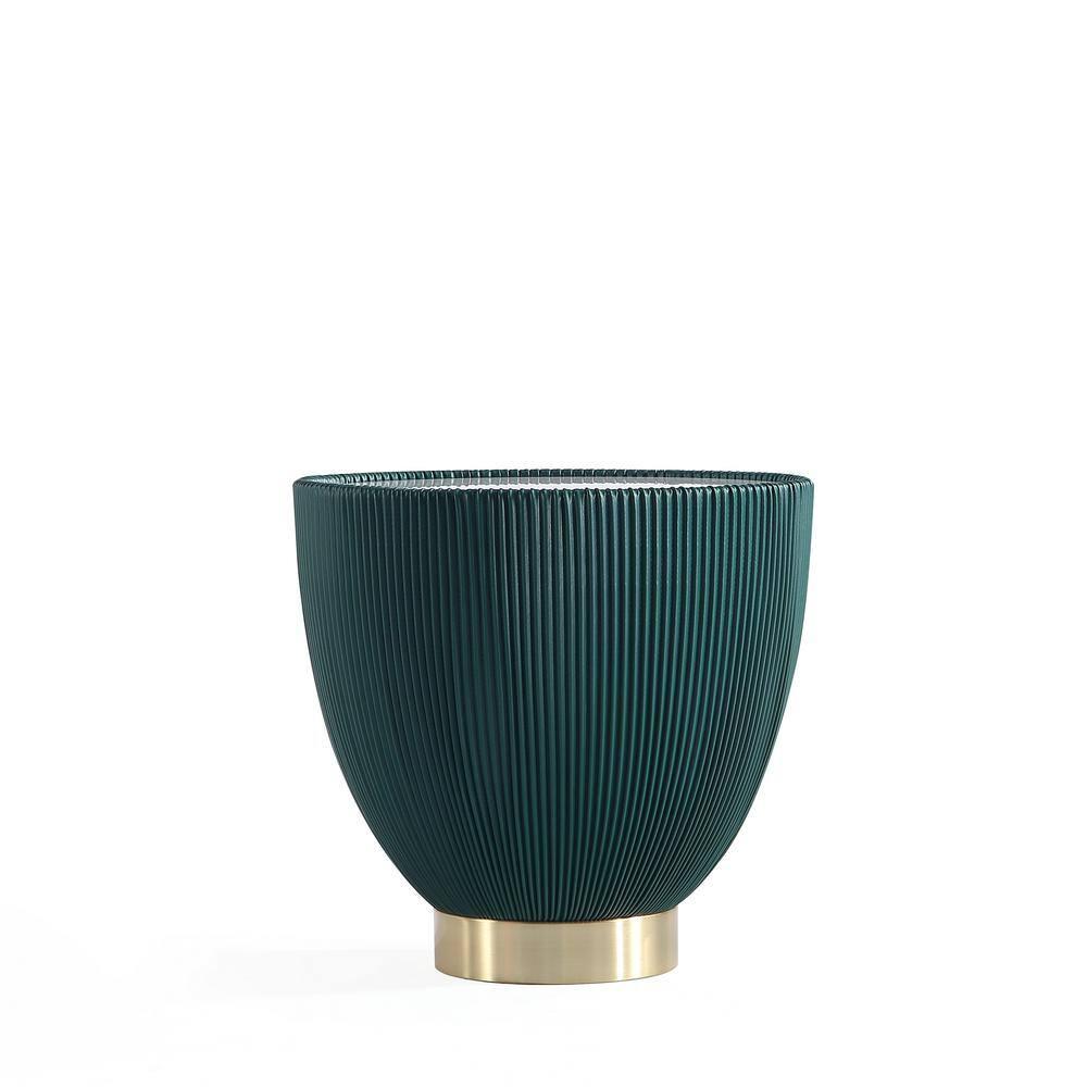 Manhattan Comfort Set of 2 Anderson Leatherette End Tables with Faux Marble Tabletop Green: Gold Finish, No Assembly Required