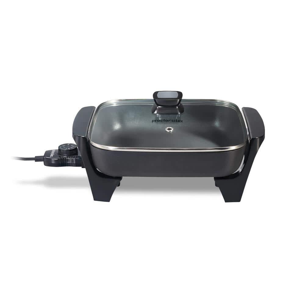 Electric Skillet with Lid, 116 sq. in. Nonstick Cooking Surface for Frying, Sauteing, Simmering and Braising, Adjustable Temp 200° to 400° F, Black (38526PS)