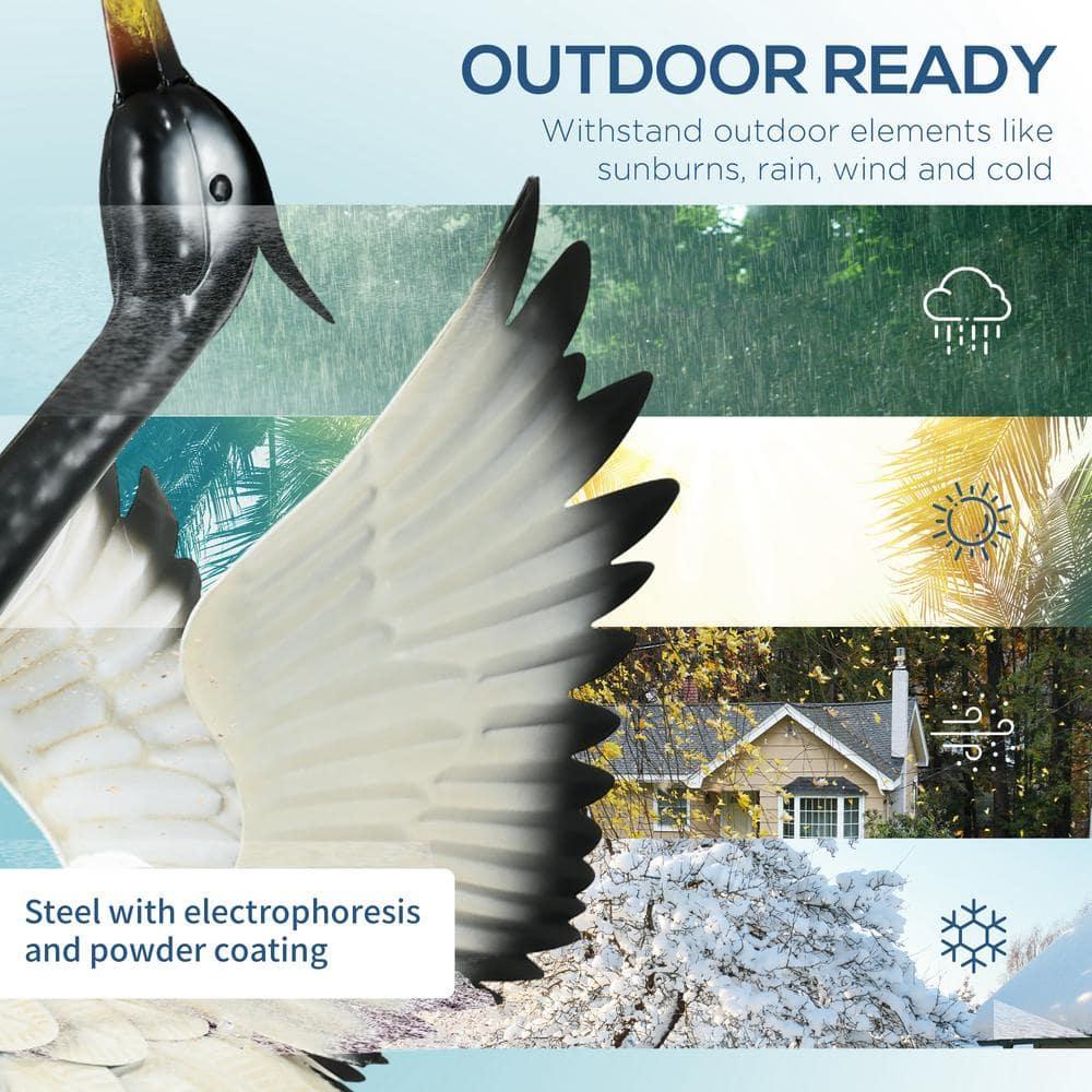 Outsunny Heron Garden Statues, 35.5" & 40.5" Standing Bird Sculptures, Metal Yard Art Decor, Landscape Decoration Set of 2, White & Black