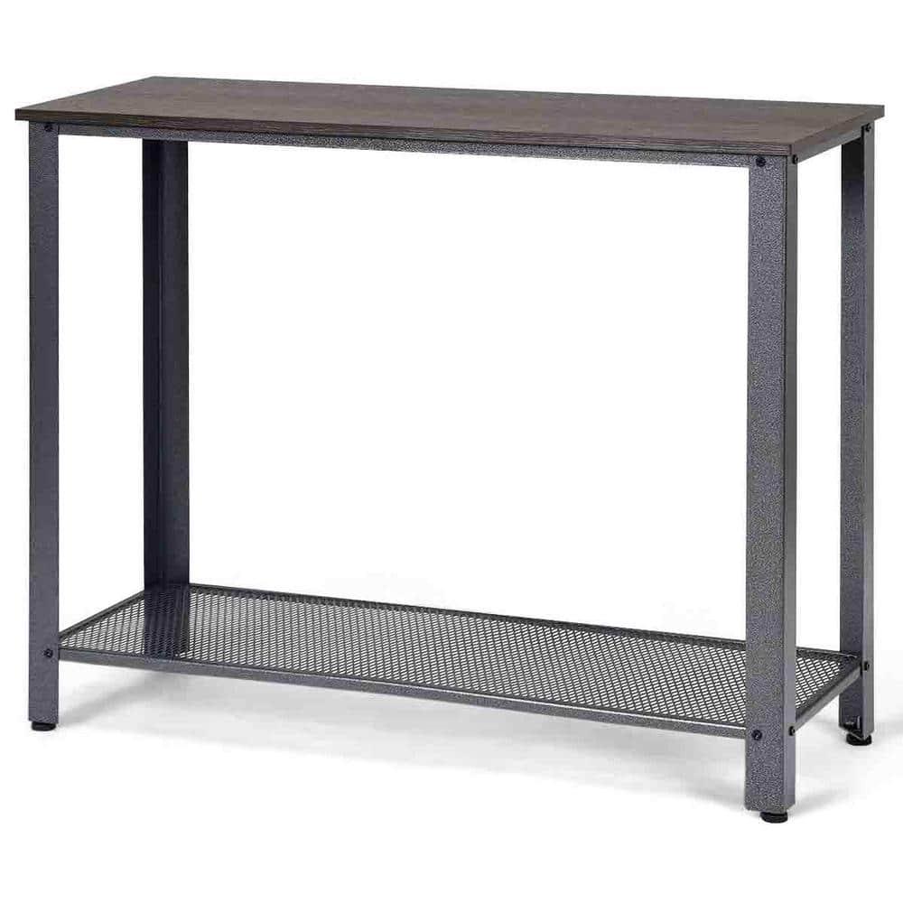 Costway Console Sofa Table W/ Storage Shelf Metal Frame Wood Look Entryway Table Black