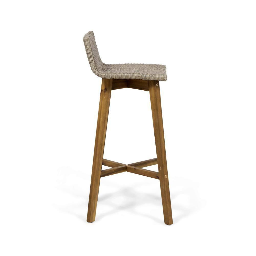 Pico Brea Outdoor Wood & Wicker Barstools, Set of 4, Light Brown and Teak