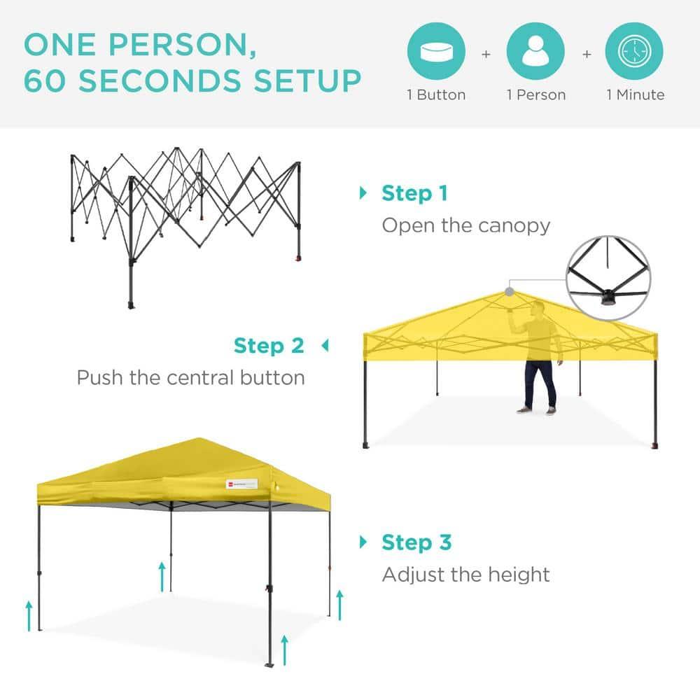 Best Choice Products 10x10ft Easy Setup Pop Up Canopy w/ 1-Button Setup, Wheeled Case, 4 Weight Bags - Yellow
