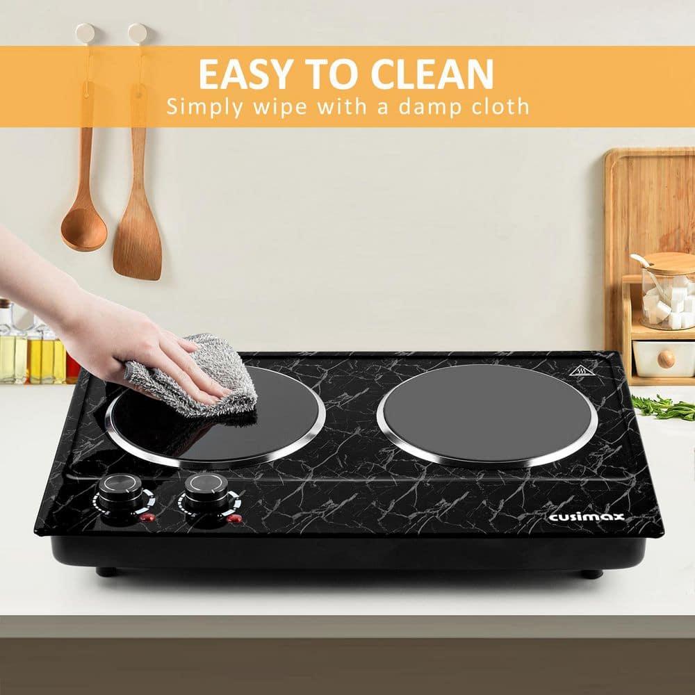 Portable 2-Burner 7.4 in. Black Electric Stove 1800-Watt Hot Plate with Anti-Scald Handles