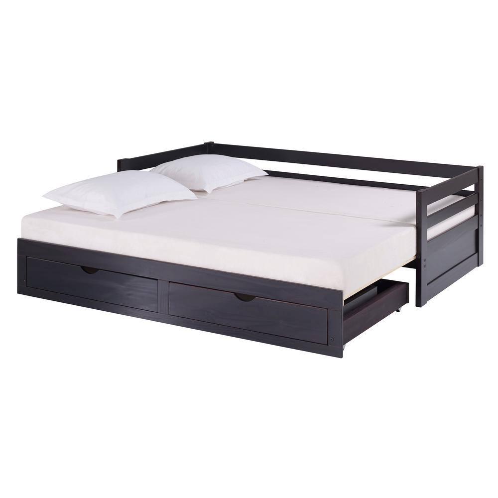 Alaterre Furniture Jasper Twin to King Extending Day Bed with Storage Drawers, Espresso