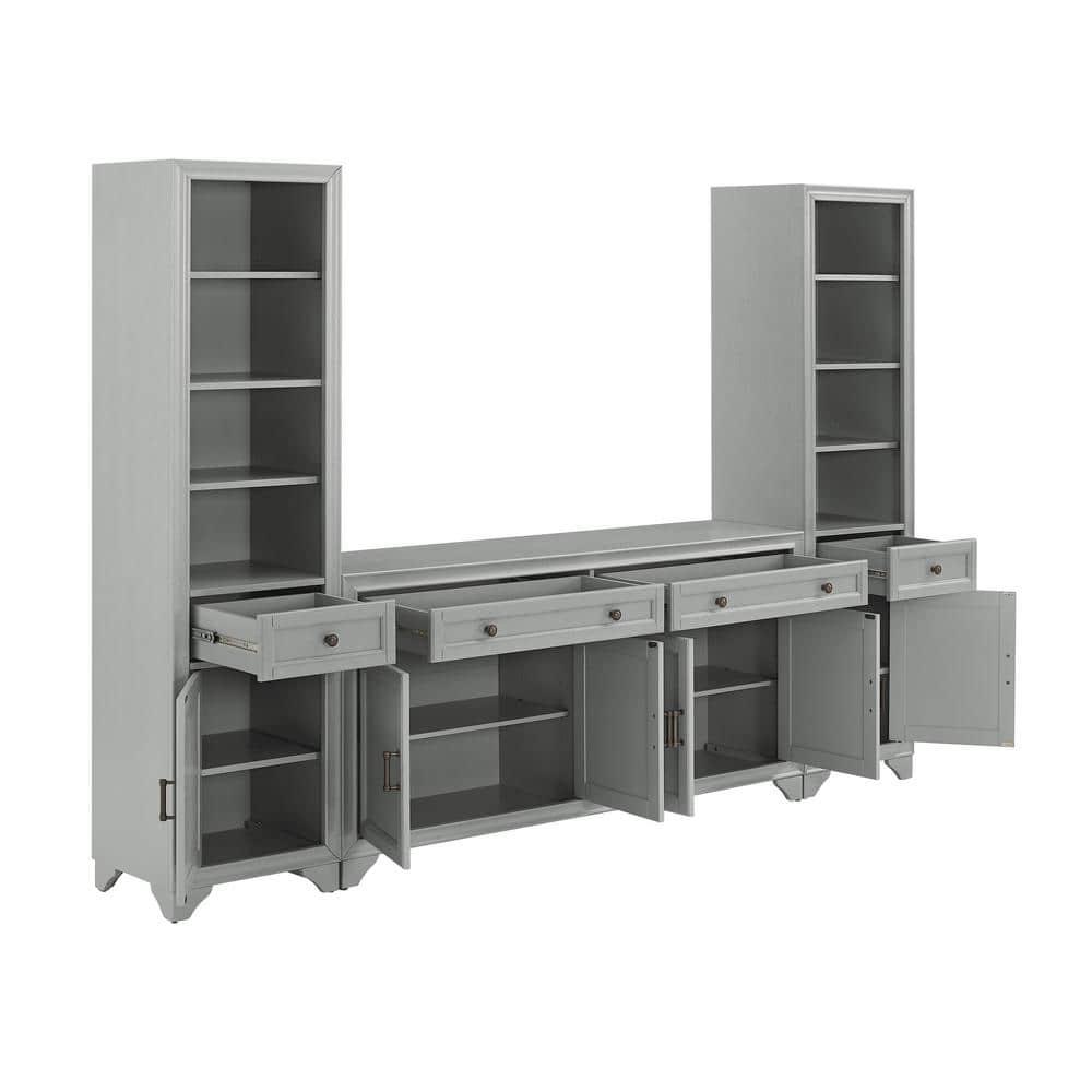 3pc Tara Sideboard and Bookcase Set Distressed Gray - Crosley