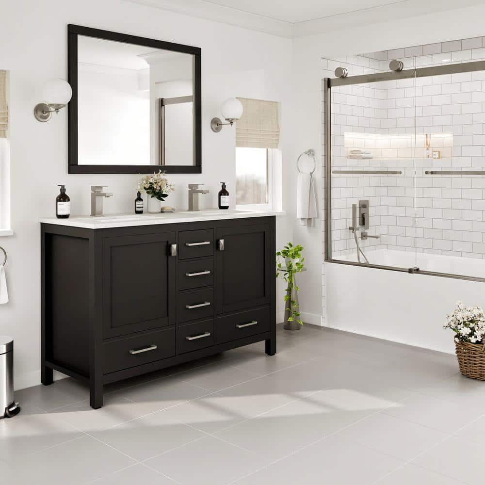 Eviva Eviva London 48"W X 18"D Double Sink Bathroom Vanity With White Carrara Quartz Countertop