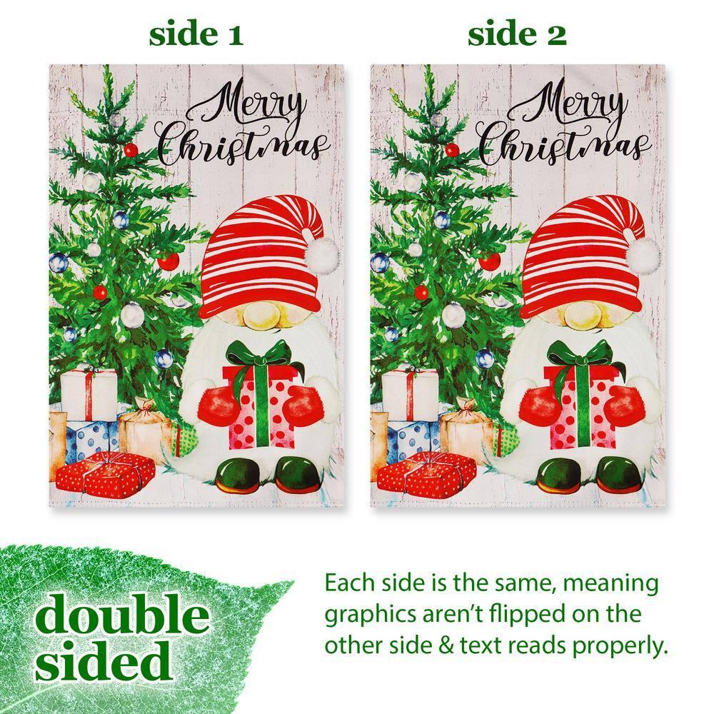 G128-12"x18" Christmas Garden Flag Double-Sided " Santa Gnome with Present Blockout Fabric
