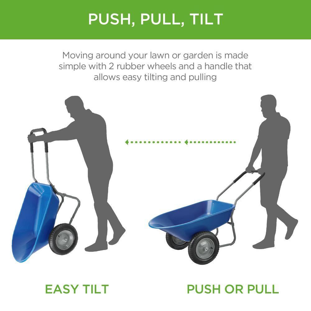 Best Choice Products Dual-Wheel Home Wheelbarrow Yard Garden Cart for Lawn, Construction - Blue