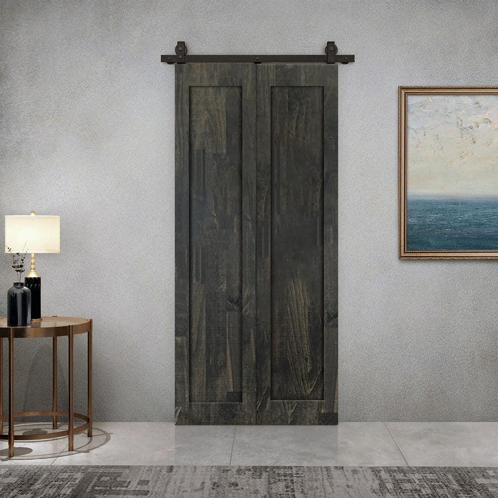 Calhome 1 Panel Shaker Pine Wood Bi-Fold Door with Sliding Barn Door Hardware Kit