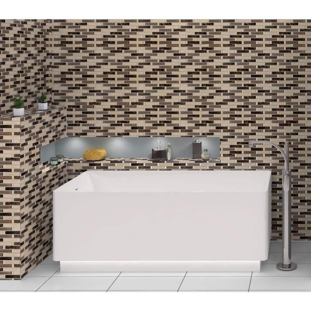 Saga 1" Glass and Marble Brick Joint Mosaic Kitchen Backsplash, Bathroom, Shower, Pool, Wall and Floor Tile