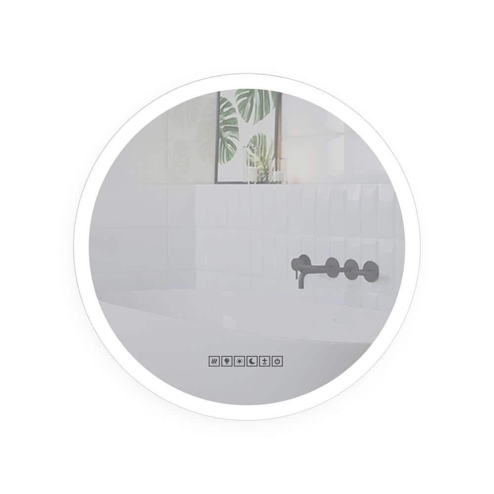Round Lighted LED Bathroom and Vanity Mirror 28 inch with Anti Fog, Wall Mounted, Dimmer Touch Sensors by Fab Glass and Mirror
