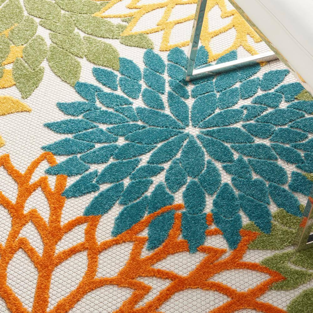 Nourison Aloha Floral Bloom Flatweave High-Low Indoor Outdoor Runner Rug Turquoise Multicolor 2' x 6'