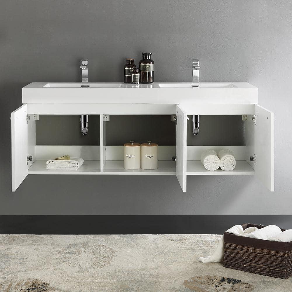 Vista 60'' Wall Mounted Modern Double Bathroom Vanity with Acrylic Vanity Top