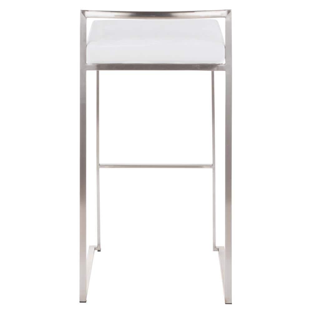 Fuji Contemporary Stackable Barstool in Stainless Steel with White Velvet Cushion by LumiSource - Set of 2