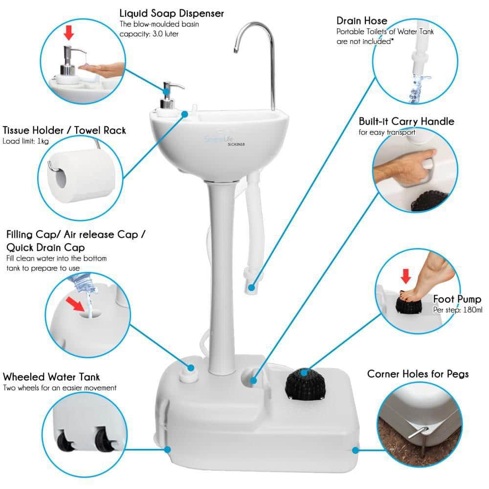 SereneLife 26'' White Plastic U-Shaped Bathroom Sink with Faucet and Overflow
